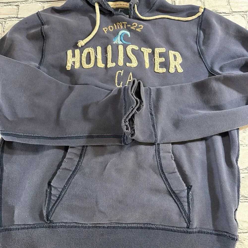 Vintage Hollister Hoodie Mens L Blue Pullover Y2K Faded Distressed